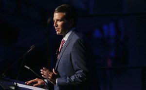 Donald Trump Jr. speaks during a fundraiser for Faulkner University, Thursday, Oct. 5, 2017, in Montgomery, Ala. (AP Photo/Brynn Anderson)