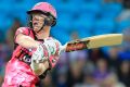 Over the top: Sam Billings goes high and long for the Sixers in their frantic run chase.