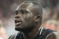 Majok Majok, taking a break on the bench, 9/11/2015, Melbourne United, Hisense Arena, Photo: Mick Connolly NBL, basketball