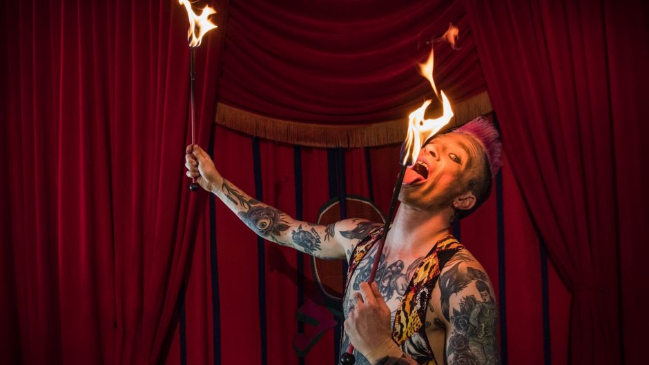 Mitch Jones, Performer and Provoceteur, at the Media call at the iconic Big Top tent in Parramatta, Circus Oz celebrate ...