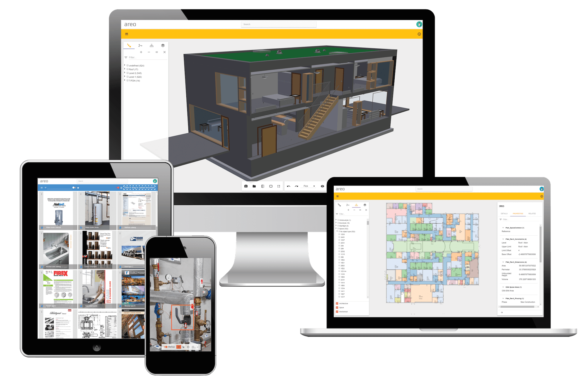 areo application with 3d facility model running on laptop computer