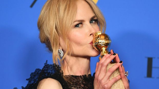 Nicole Kidman poses in the press room with the award for best performance by an actress in a limited series or a motion ...