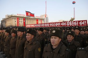 Military personnel gather at Kim Il Sung Square on Friday Dec. 1, 2017, in Pyongyang, North Korea.