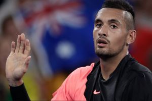 Nick Kyrgios celebrates his victory.