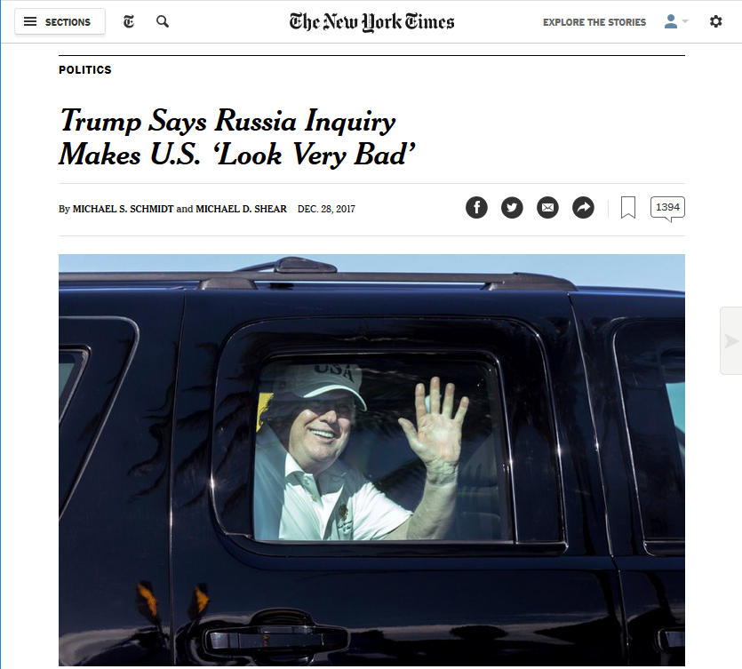 NYT: POLITICS Trump Says Russia Inquiry Makes U.S. ‘Look Very Bad’