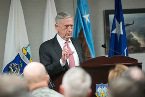 Defense Secretary Jim Mattis speaks during a town hall at U.S. Northern Command headquarters in Colorado Springs, Colo., Nov. 16, 2017