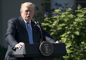 President Donald Trump speaks during anews conference with Greek Prime Minister Alexis Tsipras in the Rose Garden of the White House in Washington, Tuesday, Oct. 17, 2017.