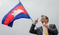 Sam Rainsy, then president of the Cambodia National Rescue Party, speaks to his supporters upon his arrival in Phnom Penh on 19, July 2014. Photo: AFP/Kimlong Meng/NurPhoto