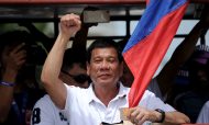 Then presidential candidate Rodrigo Duterte raising a clenched fist during his campaign sortie in Lingayen, Pangasinan, north of Manila. Photo: AFP/Noel Celis