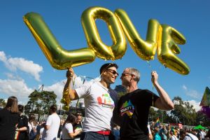 Advocates for marriage equality gather at Prince Alfred Park in Sydney to show their support for the YES vote on November 15.