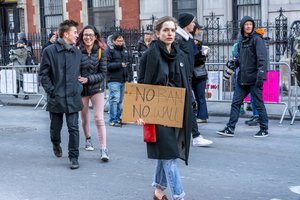 LGBT Solidarity Rally in front of the Stonewall Inn in solidarity with every immigrant, asylum seeker, refugee and every person impacted by Donald Trump's illegal, immoral, unconstitutional and un-American executive orders, 4 February 2017.