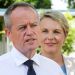 Opposition Leader Bill Shorten and deputy leader Tanya Plibersek speak to media outside Sunnybank Hills State School in ...