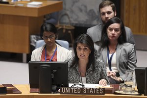 Nikki R. Haley, Permanent Representative of the United States, briefs the Security Council on the situations in the Sudan and South Sudan,24 January 2018