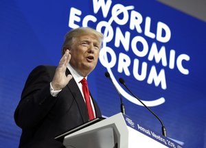 In this Jan. 26, 2018, photo, President Donald Trump speaks at the World Economic Forum in Davos, Switzerland.