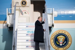 File - President Donald J. Trump arrives in Switzerland, January 25, 2018 .