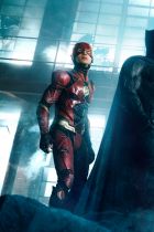 The Flash (Ezra Miller) Batman (Ben Affleck) and Wonder Woman (Gal Gadot) in Justice League.