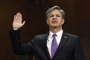 FBI Director nominee Christopher Wray testifies on Capitol Hill in Washington, Wednesday, July 12, 2017, at his confirmation hearing before the Senate Judiciary Committee. (AP Photo/Pablo Martinez Monsivais)