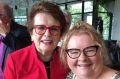 Mutual admiration ... Billie Jean King (left) with Magda Szubanski in Melbourne on Thursday.