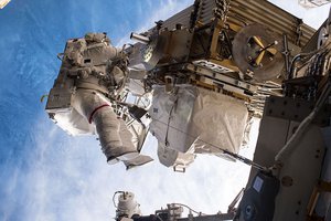 File - Astronaut Peggy Whitson is pictured May 12, 2017, during the 200th spacewalk at the International Space Station.