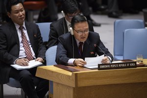 File - Ja Song Nam, Permanent Representative of the Democratic People’s Republic of Korea (DPRK) to the United Nations, addresses the Security Council meeting on the issue of non-proliferation in New York,15 December 2017