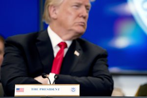 President Donald Trump attends a roundtable at the Customs and Border Protection National Targeting Center in Reston, Va., Friday, Feb. 2, 2018.