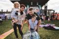 Mikah Freeman from The Aston Shuffle having fun with his family at Googfest. Mikah with his wife Jenny, and children ...