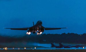 File - A U.S. Air Force B-1B Lancer assigned to the 9th Expeditionary Bomb Squadron, deployed from Dyess Air Force Base, Texas, takes off from Andersen Air Force Base, Guam to fly a bilateral mission with X Japan Air Self-Defense Force F-X’s over the East China Sea, July 6, 2017.