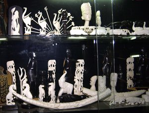 File - Some ivory handicraft work for sale in a shop in Khartoum, Sudan Tuesday, March 15, 2005.