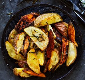 Roast potato wedges. 