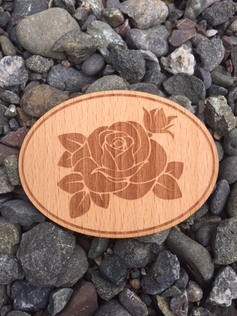 Rose Etched Wooden Sticker