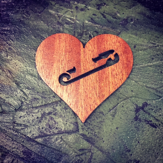 WoodLab Designs Safety Pin Safe Zone Heart Mahogany Wooden Sticker