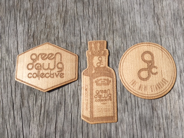 WoodLab Designs Laser Etched Maple Wooden Stickers for Green Dawg Collective