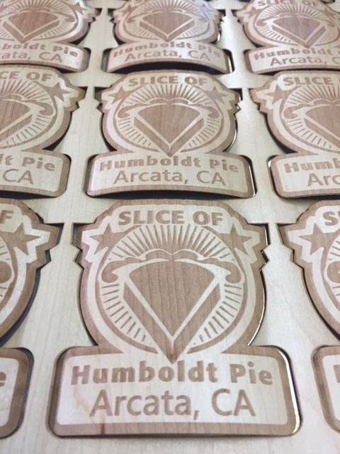 WoodLab Designs Custom Slice of Humboldt Pie Laser Etched Maple Veneer Sticker