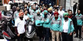 Striking Deliveroo workers in Hong Kong.