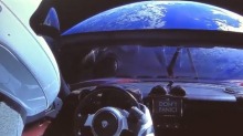 Starman's view of Space from the driver's seat of the Tesla, taken from video footage.