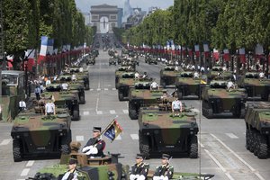 French soldiers, sailors, airmen and Marines march in the annual Bastille Day military parade down the Champs-Elysees in Paris, July 14, 2017.