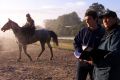 Lindsay Park trainer Tony McEvoy, right, and assistant Tom Dabernig during early morning track work at the Barossa ...