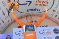 Caleb Ewan celebrates winning stage two of the Tour Down Under.