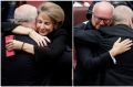 Senator Brandis is congratulated by Mitch Fifield and Marise Payne.