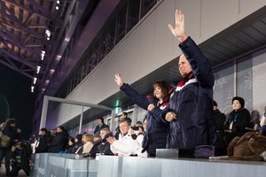 Vice President Mike Pence and Mrs. Karen Pence attend the 2018 Winter Olympics Opening Ceremony at the Pyeongchang Olympic Stadium, Friday, February 9, 2018, in Pyeongchang, South Korea.