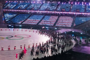 The United States Olympic Team parades during the opening ceremonies of the 2018 Winter Olympics at the Pyeongchang Olympic Stadium, Friday, February 9, 2018, in Pyeongchang, South Korea.