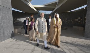 The Prime Minister, Shri Narendra Modi paid tributes to brave soldiers of UAE who made ultimate sacrifice in the service of UAE at Wahat Al Karama 'Oasis of Dignity', in Abu Dhabi, United Arab Emirates on February 11, 2018.