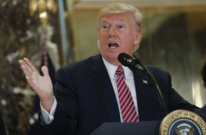 President Donald Trump speaks to the media in the lobby of Trump Tower, Tuesday, Aug. 15, 2017 in New York.