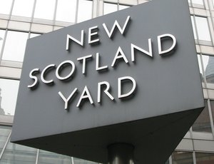 The sign outside the current New Scotland Yard building, located in Victoria, London.