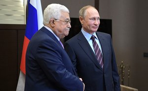 File - Russian President Vladimir Putin met at his Sochi residence, Bocharov Ruchei, with President of the State of Palestine Mahmoud Abbas, who is in Russia on a working visit, 11 May, 2017.