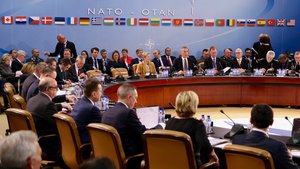 Defense Secretary James N. Mattis meets with NATO defense ministers at NATO headquarters in Brussels, Feb. 14, 2018.