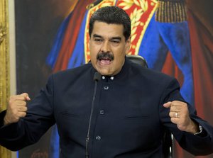 In this Oct. 17, 2017 file photo, Venezuela's President Nicolas Maduro speaks during a press conference at the Miraflores presidential palace, in Caracas, Venezuela.