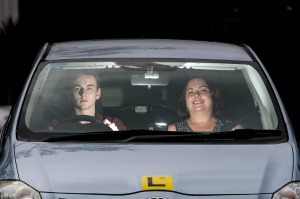 Driving it forward: Melanie Winton-Holmes and her son Chris Holmes, who is a learner driver. They are offering to drive ...