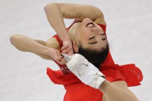 Mirai Nagasu of the United States performs in the ladies single free skating.