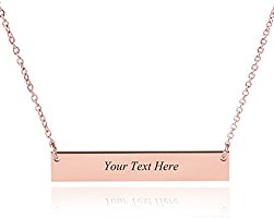 Personalized Stainless Steel Horizontal Bar Necklace Pendant 5 Colors with Chain (Rose Golden)